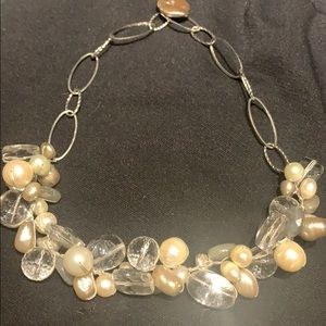 Fresh Water Pearl Glass Beads Silver Necklace